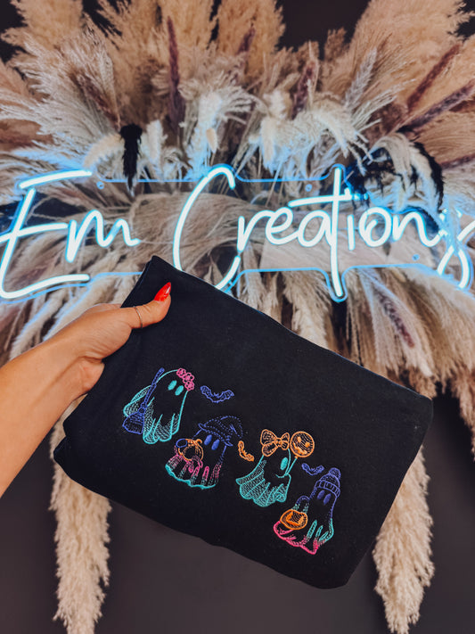 Neon Embroidered Ghost Crewneck
