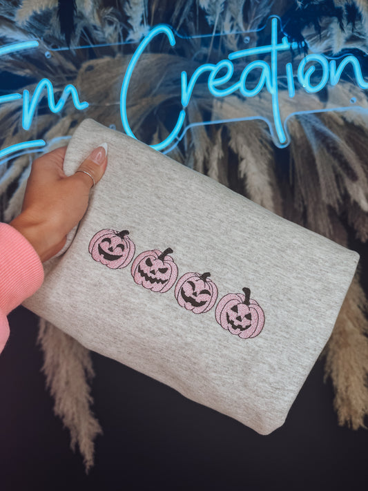 Pink Pumpkin Embroidered Crew